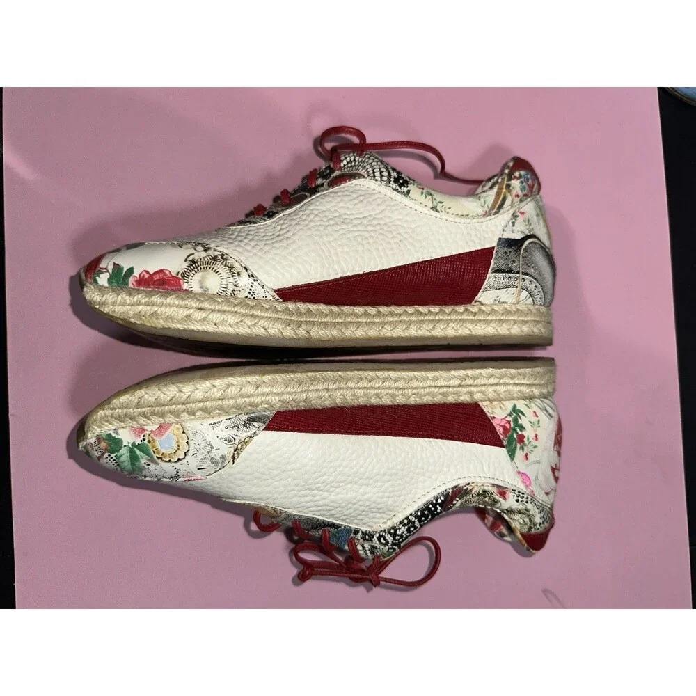 Bon Bonite Espadrille Lace-Up Sneakers- Floral & Abstract Print, Handmade SZ 35